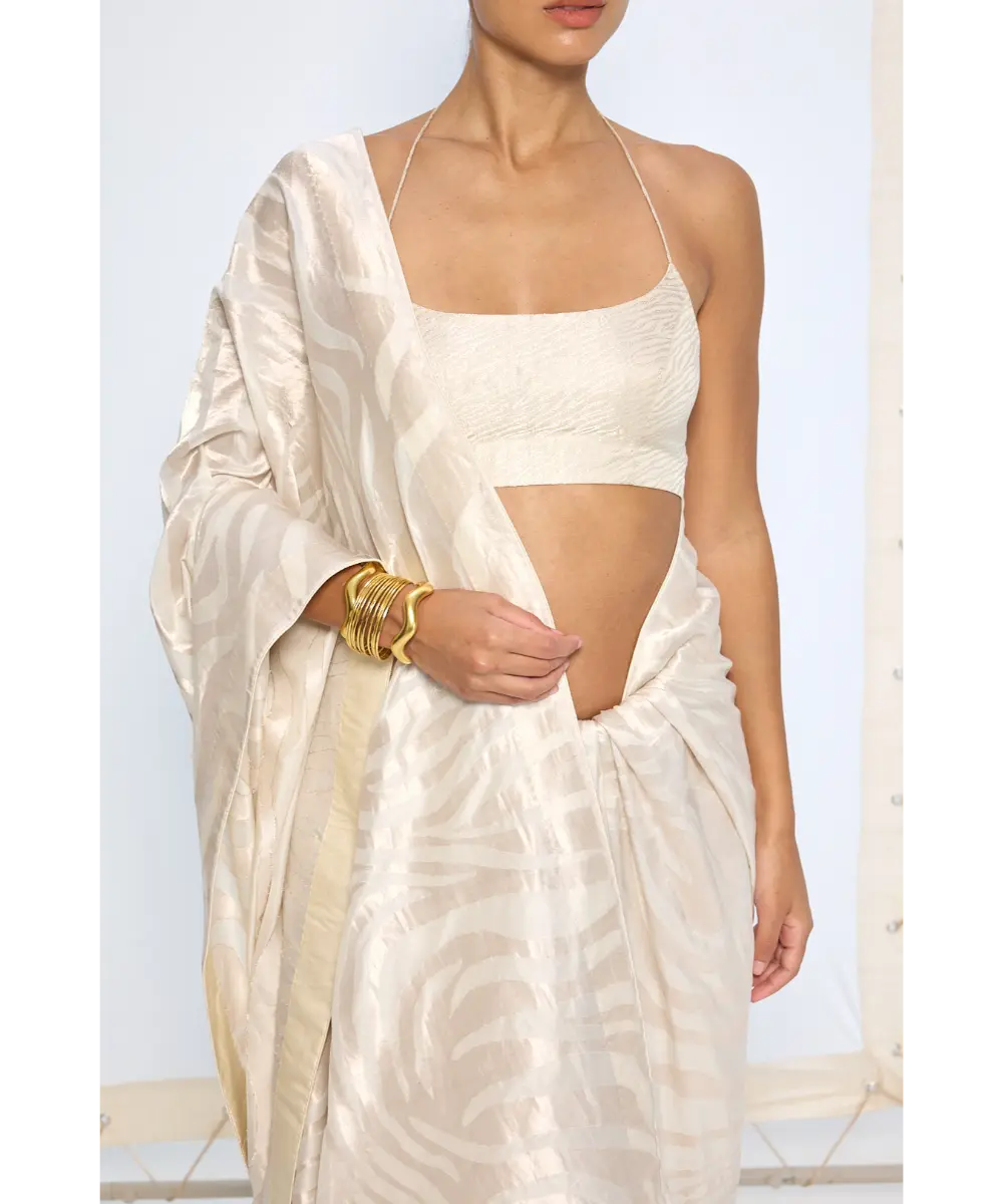 EKAYA BANARAS - Handwoven Ivory Silk Saree